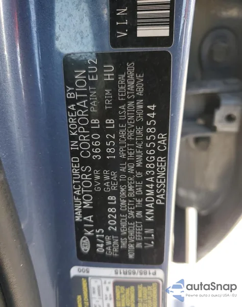 2016 Kia Rio Lx из США, поврежденный, VIN KNADM4A38G6558544